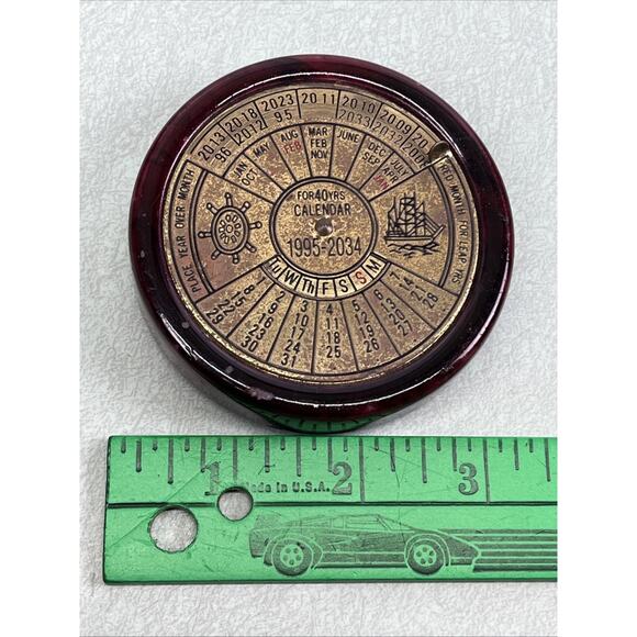 Vintage Marble and Brass 40 Year Perpetual Calendar 1995-2034 Nautical Theme - Picture 5 of 5